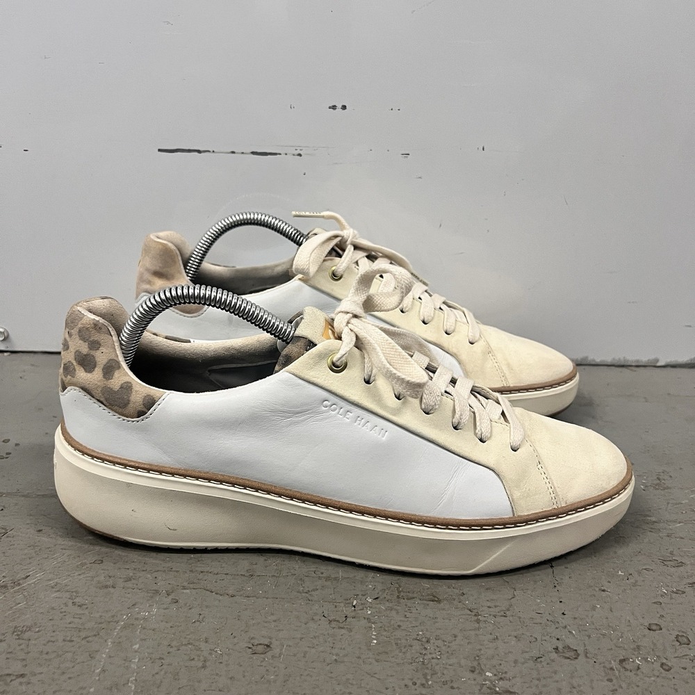 Cole Haan GrandPro Rally Sneakers Women's 8 White Beige Leopard Print Platform